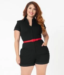 Rompers & Jumpsuits Unique Vintage Plus Size 1950s Black Patsy Romper