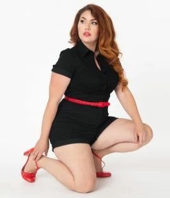 Rompers & Jumpsuits Unique Vintage Plus Size 1950s Black Patsy Romper