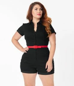 Rompers & Jumpsuits Unique Vintage Plus Size 1950s Black Patsy Romper