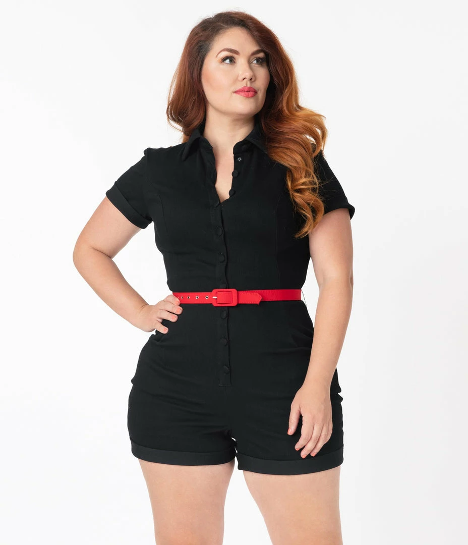 Rompers & Jumpsuits Unique Vintage Plus Size 1950s Black Patsy Romper