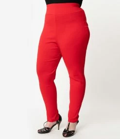 Unique Vintage Plus Size Red High Waist Rizzo Cigarette Pants