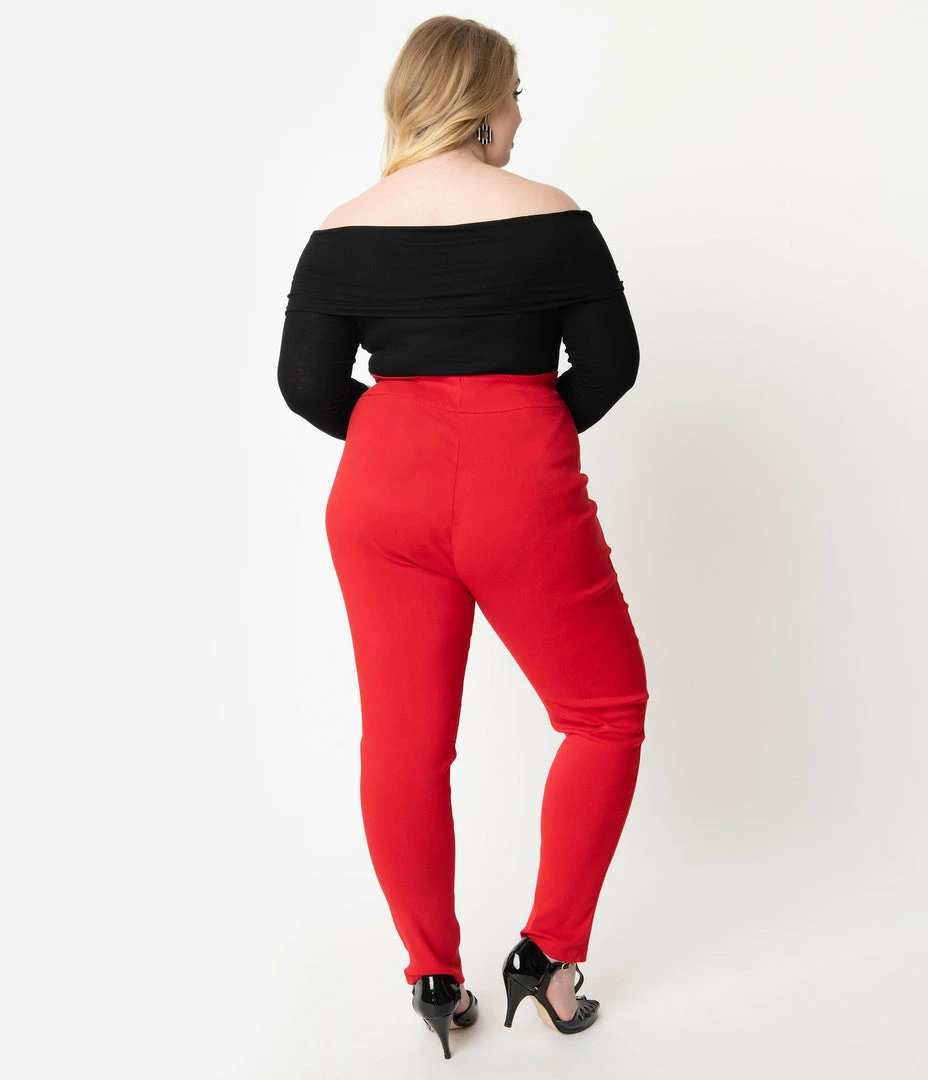 Unique Vintage Plus Size Red High Waist Rizzo Cigarette Pants