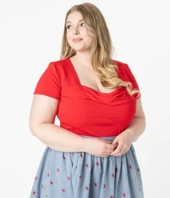 Unique Vintage Plus Size Red Sweetheart Ruthie Top Sale