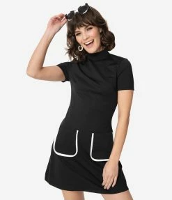 Smak Parlour Black Mock Turtleneck Wave Maker Mini Dress Clothing