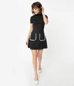 Smak Parlour Black Mock Turtleneck Wave Maker Mini Dress Clothing