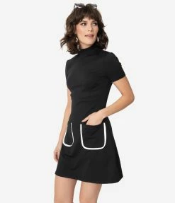 Smak Parlour Black Mock Turtleneck Wave Maker Mini Dress Clothing