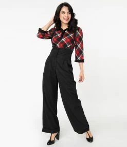 Unique Vintage Black Thelma Suspender Pants