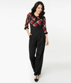 Unique Vintage Black Thelma Suspender Pants