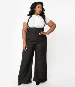 Unique Vintage Plus Size Black Thelma Suspender Pants Clothing