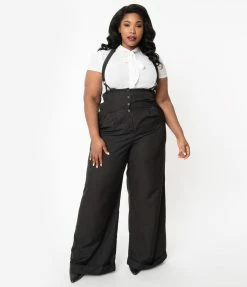 Unique Vintage Plus Size Black Thelma Suspender Pants Clothing