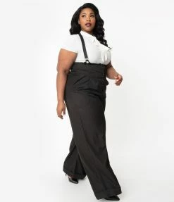 Unique Vintage Plus Size Black Thelma Suspender Pants Clothing