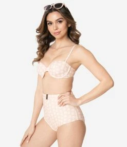 Kingdom & State Peach & Ivory Daisy Print Swim Bottoms Swimwear