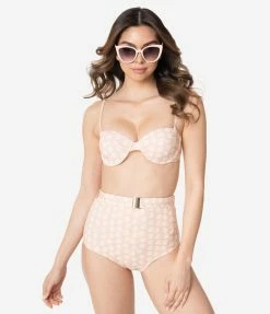 Kingdom & State Peach & Ivory Daisy Print Swim Bottoms Swimwear