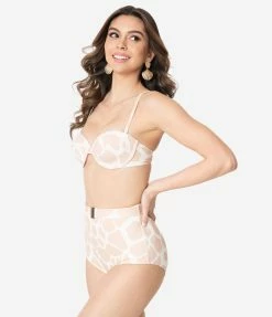 Swimwear Kingdom & State Beige & White Giraffe Print Swim Top