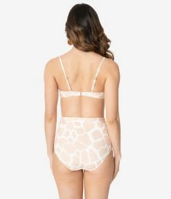 Swimwear Kingdom & State Beige & White Giraffe Print Swim Top