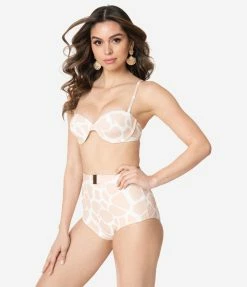 Swimwear Kingdom & State Beige & White Giraffe Print Swim Top