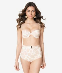 Swimwear Kingdom & State Beige & White Giraffe Print Swim Top