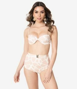 Swimwear Kingdom & State Beige & White Giraffe Print Swim Top