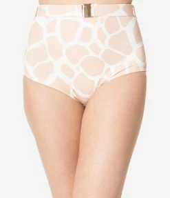Kingdom & State Beige & White Giraffe Print Swim Bottoms Swimwear
