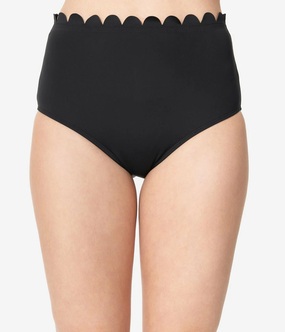 Kingdom & State Black Scalloped Swim Bottoms Swimwear