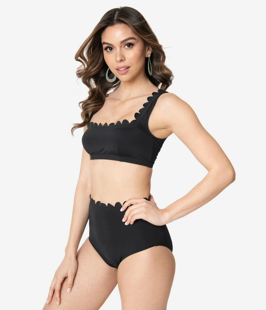 Kingdom & State Black Scalloped Swim Bottoms Swimwear