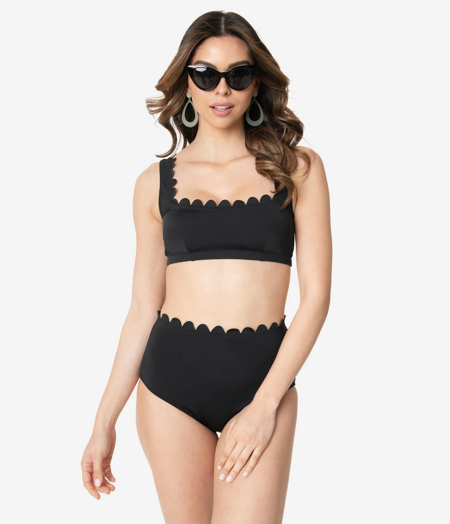 Kingdom & State Black Scalloped Swim Bottoms Swimwear