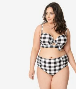 Dreamwave Plus Size Retro Style Black & White Gingham Swim Bottom Swimwear