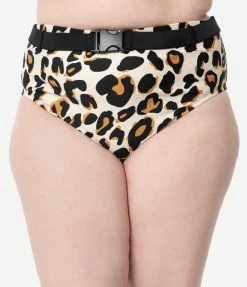 Dreamwave Plus Size Leopard Print Belted Swim Bottom Swimwear