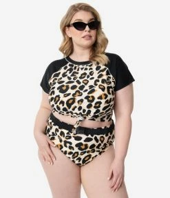 Dreamwave Plus Size Leopard Print Belted Swim Bottom Swimwear
