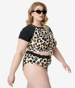 Dreamwave Plus Size Leopard Print Belted Swim Bottom Swimwear