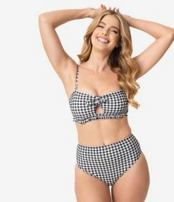 Dreamwave Pin-Up Style Black & White Gingham Swim Bottom