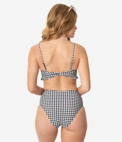 Dreamwave Pin-Up Style Black & White Gingham Swim Bottom
