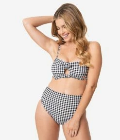 Dreamwave Pin-Up Style Black & White Gingham Swim Bottom