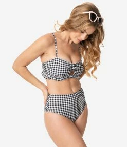 Dreamwave Pin-Up Style Black & White Gingham Swim Bottom