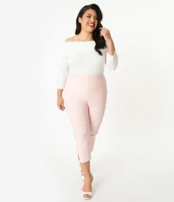 Sale Unique Vintage Plus Size Light Pink High Waist Rachelle Capri Pants