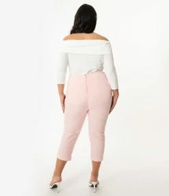Sale Unique Vintage Plus Size Light Pink High Waist Rachelle Capri Pants