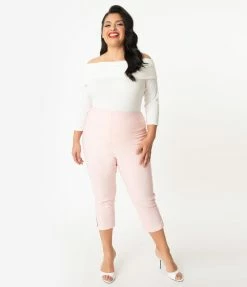 Sale Unique Vintage Plus Size Light Pink High Waist Rachelle Capri Pants