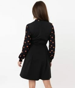 Smak Parlour Black & Pumpkin Print She.E.O. Fit & Flare Dress