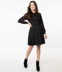 Smak Parlour Black & Pumpkin Print She.E.O. Fit & Flare Dress