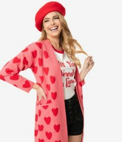 Heimish USA (Rachael) Pink & Red Hearts Open Long Cardigan Sale