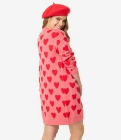 Heimish USA (Rachael) Pink & Red Hearts Open Long Cardigan Sale