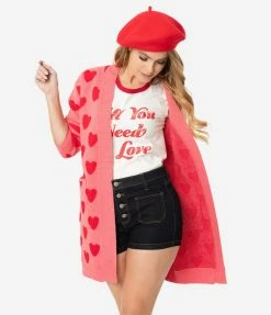 Heimish USA (Rachael) Pink & Red Hearts Open Long Cardigan Sale