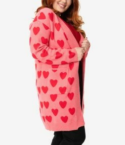 Heimish USA (Rachael) Plus Size Pink & Red Hearts Open Long Cardigan Sale
