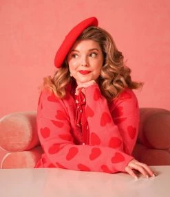 Heimish USA (Rachael) Plus Size Pink & Red Hearts Open Long Cardigan Sale