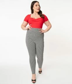 Unique Vintage Plus Size Black Houndstooth Rizzo Cigarette Pants