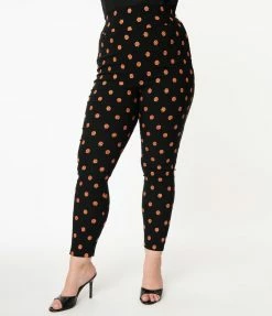 Unique Vintage Plus Size 1950s Black & Orange Pumpkin Patch Rizzo Cigarette Pants