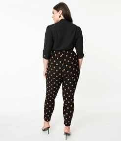 Unique Vintage Plus Size 1950s Black & Orange Pumpkin Patch Rizzo Cigarette Pants