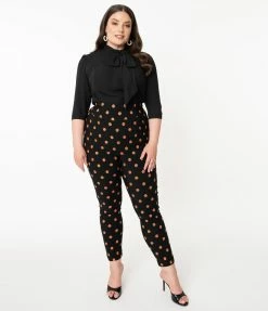 Unique Vintage Plus Size 1950s Black & Orange Pumpkin Patch Rizzo Cigarette Pants