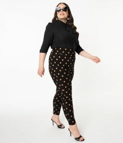 Unique Vintage Plus Size 1950s Black & Orange Pumpkin Patch Rizzo Cigarette Pants