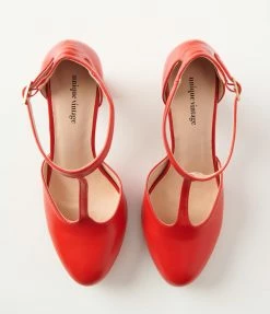 Unique Vintage Red Leatherette T-Strap Astaire Pumps Unique Vintage Brand